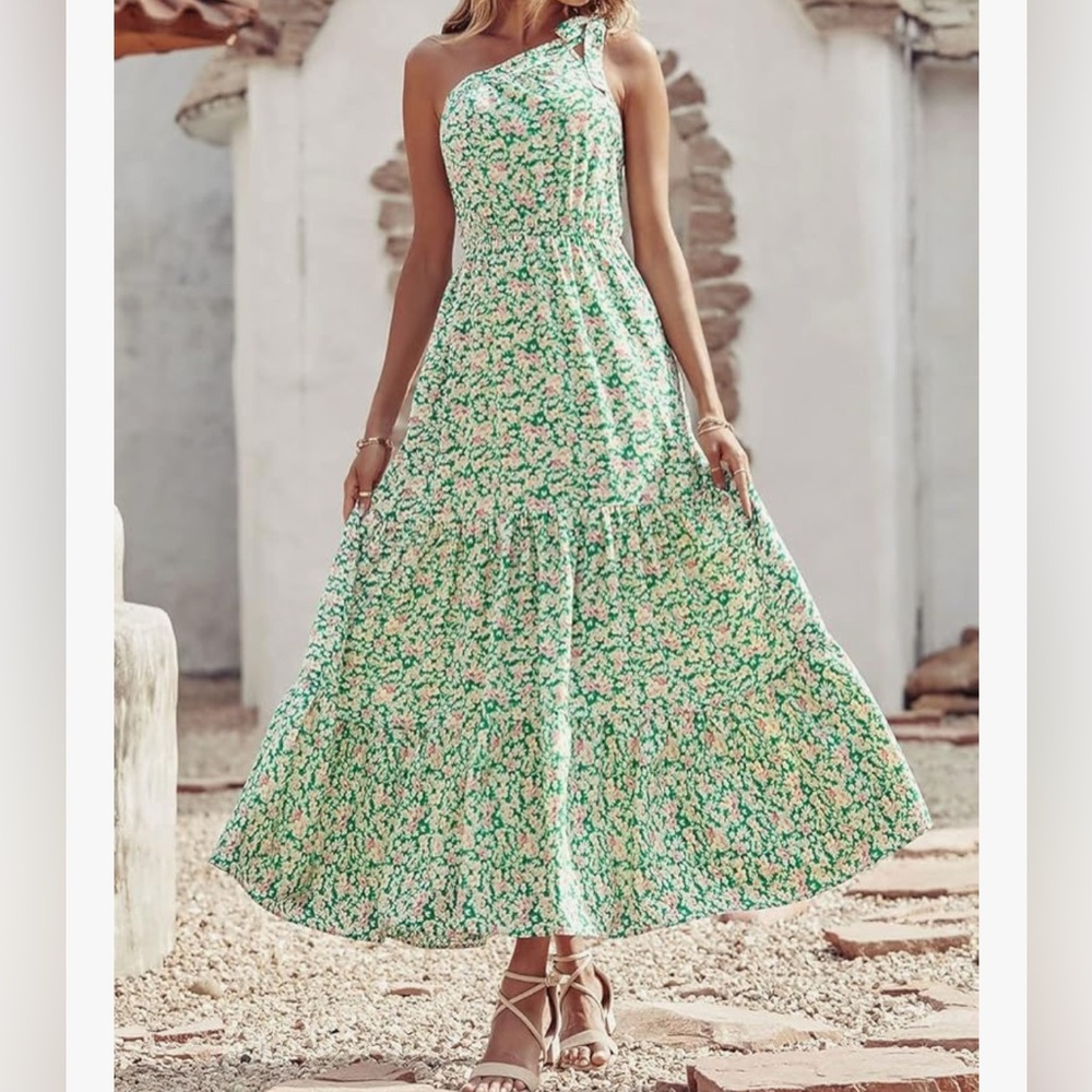 PRETTYGARDEN Women's Summer Floral One Shoulder Maxi Dress